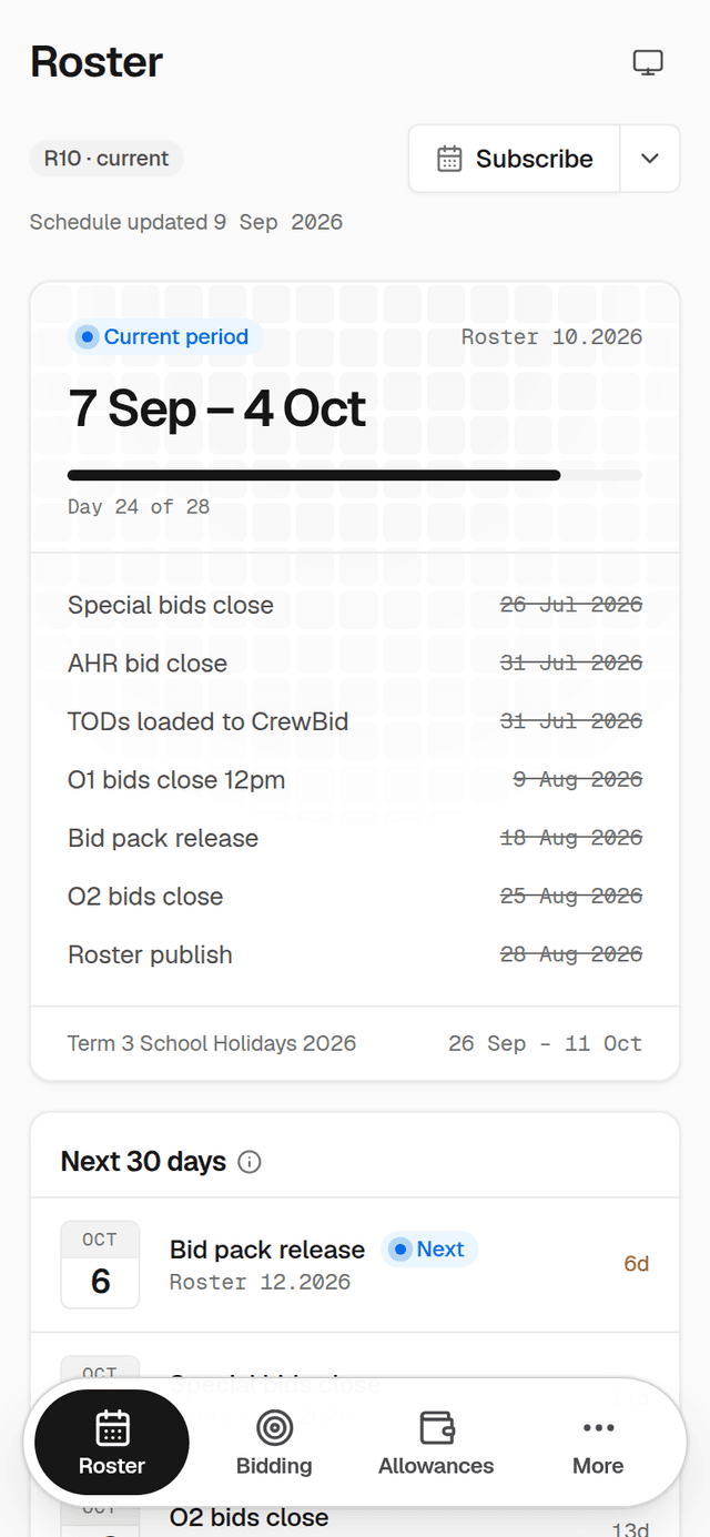 Current roster period and deadlines