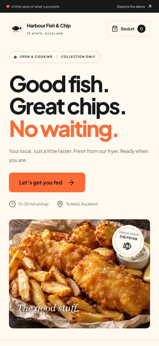 The same ordering website on a phone