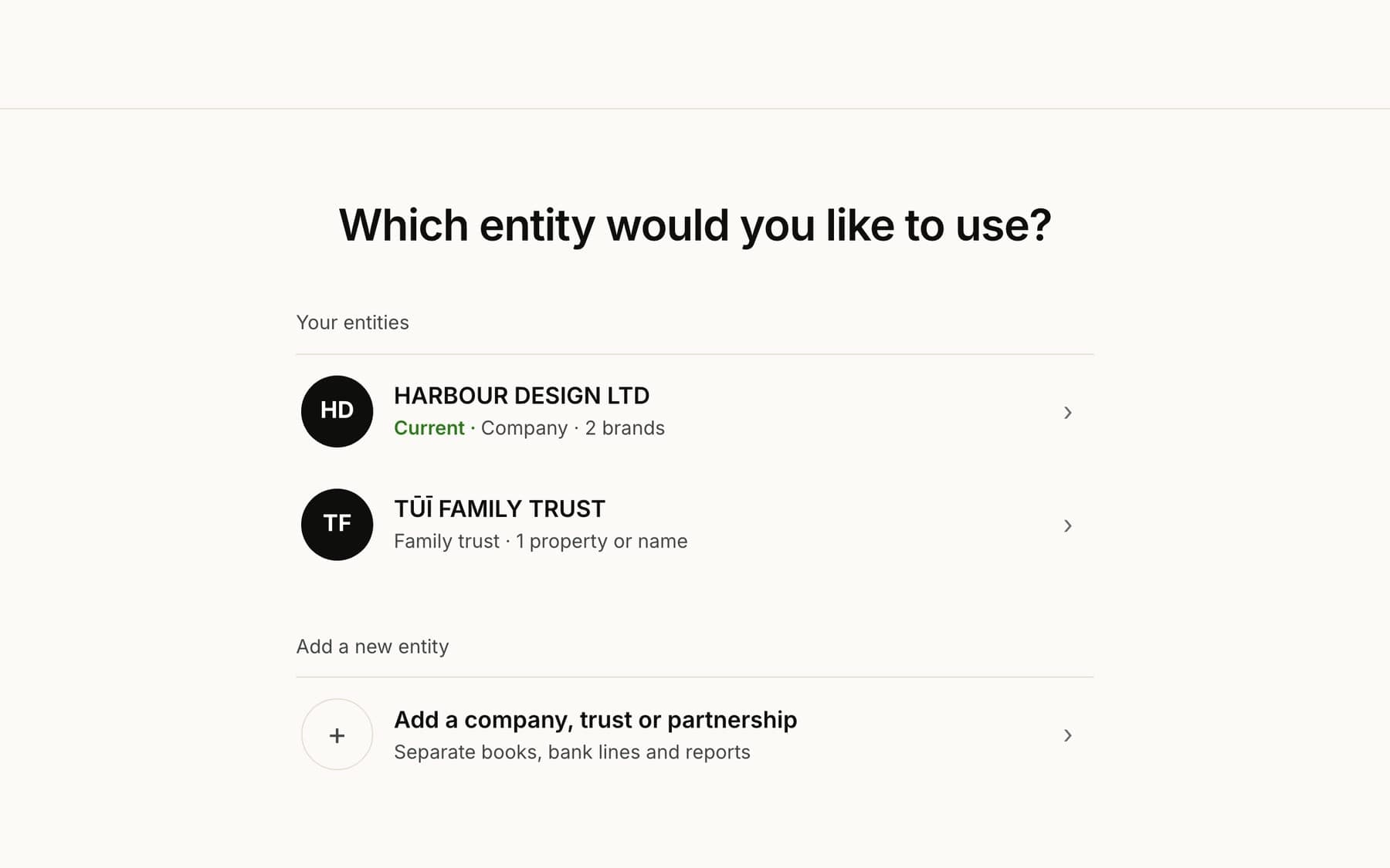 NVOICE asking which entity to use: a company with two brands, or a family trust with one property
