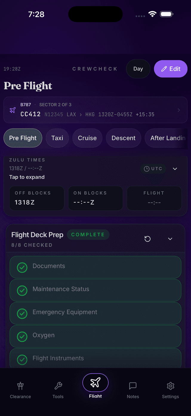 Pre-flight checklist
